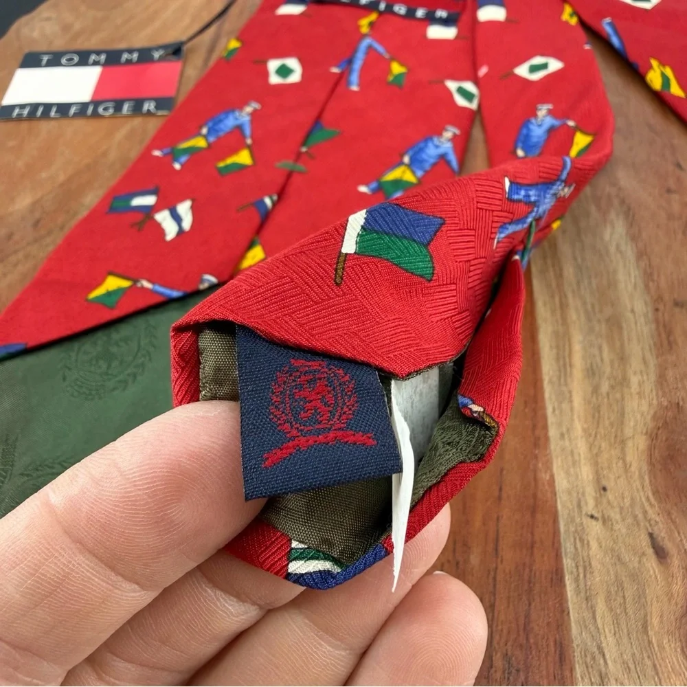 Tommy Hilfiger red necktie nautical signal‎ flag sailor pattern wide 3.75” 56”